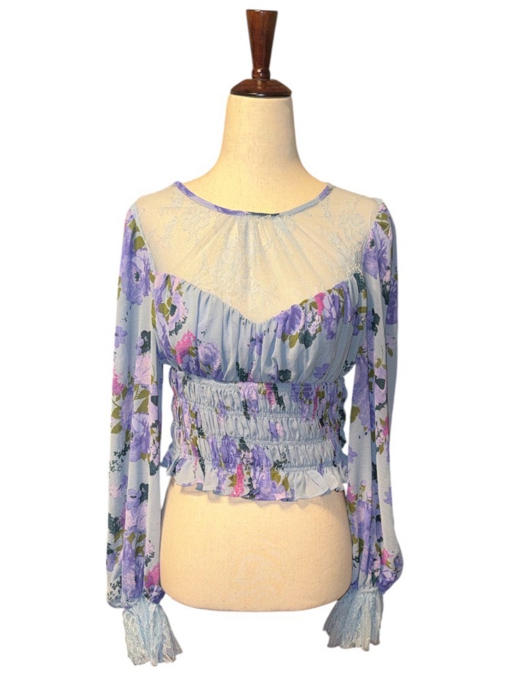 Free People Floral Lace-Trim Long Sleeve Top - Picture 4 of 5